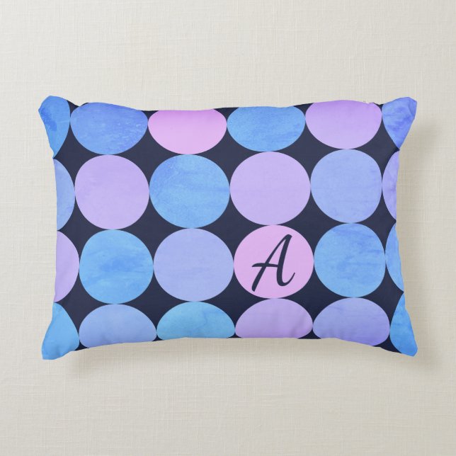 Blue Purple & Pink Circles Monogram Accent Pillow (Front)