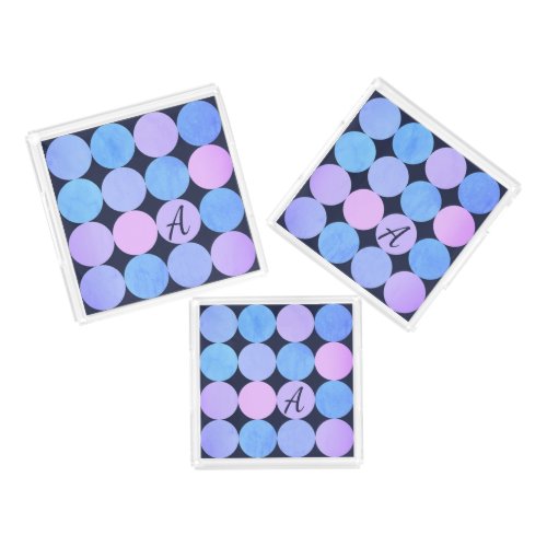 Blue Purple  Pink Circles Monogram Acrylic Tray