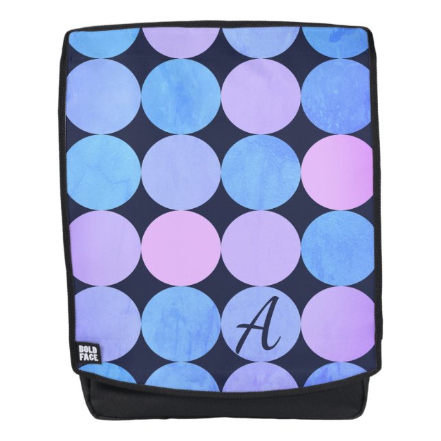 Blue Purple & Pink Circles Monogram Backpack (Front)