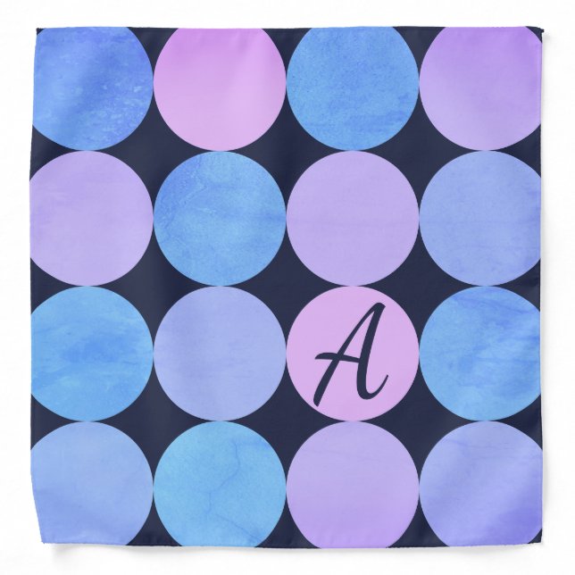 Blue Purple & Pink Circles Monogram Bandana (Front)