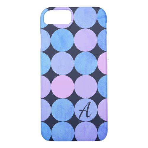 Blue Purple  Pink Circles Monogram iPhone 87 Case