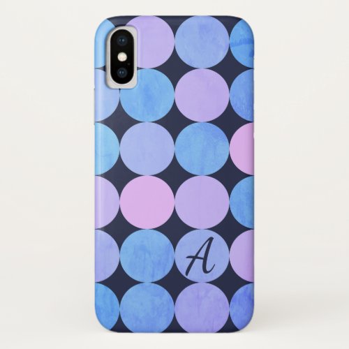 Blue Purple  Pink Circles Monogram iPhone X Case