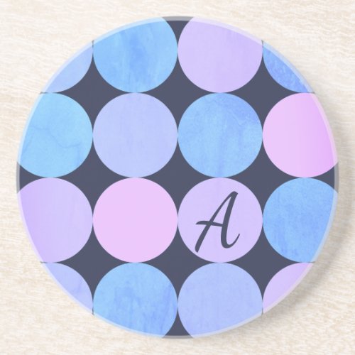 Blue Purple  Pink Circles Monogram Drink Coaster