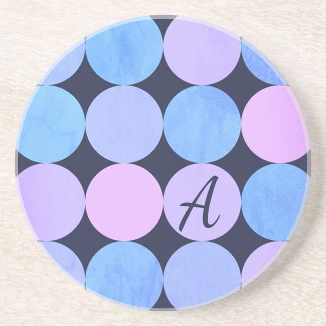 Blue Purple & Pink Circles Monogram Drink Coaster (Front)