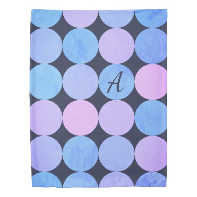 Blue Purple & Pink Circles Monogram Duvet Cover (Front)