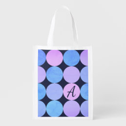 Blue Purple &amp; Pink Circles Monogram Grocery Bag