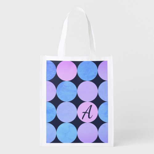 Blue Purple  Pink Circles Monogram Grocery Bag