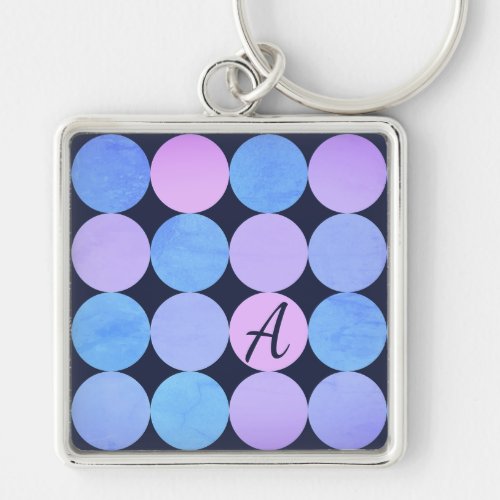 Blue Purple  Pink Circles Monogram Keychain