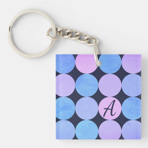 Blue Purple  Pink Circles Monogram Keychain