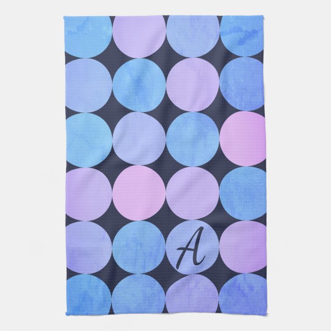 Blue Purple & Pink Circles Monogram Kitchen Towel (Vertical)