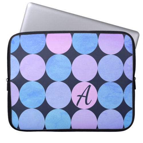 Blue Purple  Pink Circles Monogram Laptop Sleeve