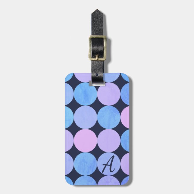 Blue Purple & Pink Circles Monogram Luggage Tag (Front Vertical)