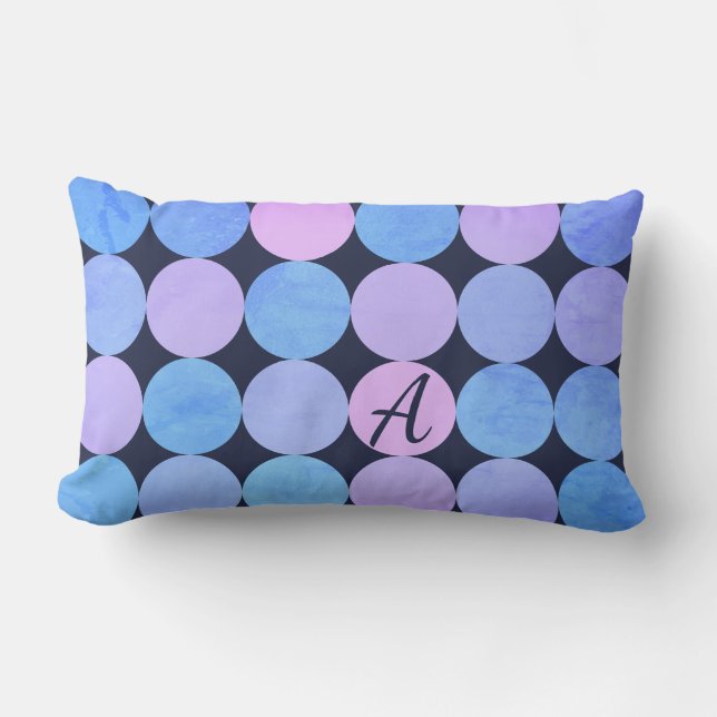 Blue Purple & Pink Circles Monogram Lumbar Pillow (Front)