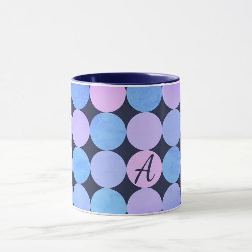 Blue Purple  Pink Circles Monogram Mug