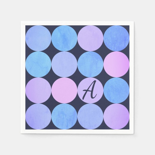 Blue Purple & Pink Circles Monogram Napkins (Front)