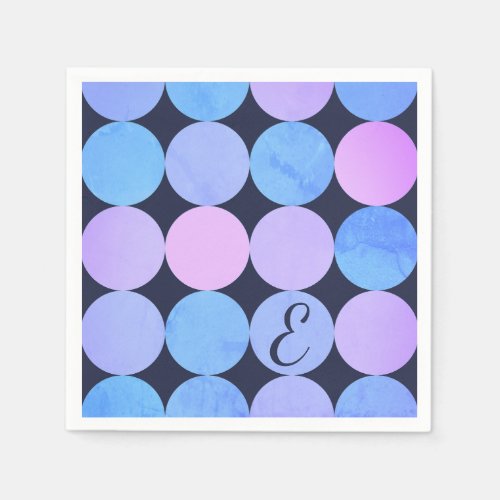 Blue Purple  Pink Circles Monogram Napkins