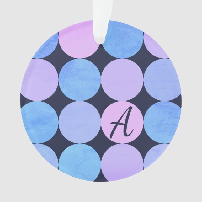Blue Purple & Pink Circles Monogram Ornament (Front)