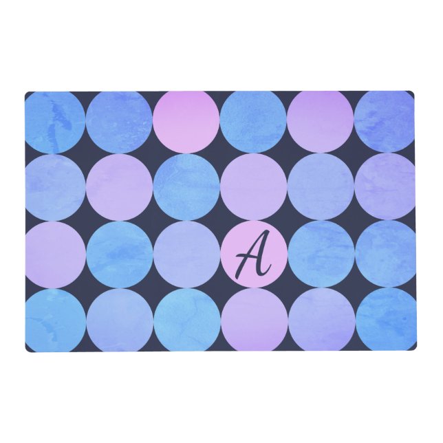 Blue Purple & Pink Circles Monogram Placemat (Front)