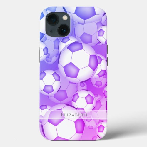 blue purple pink colorful soccer balls pattern iPhone 13 case