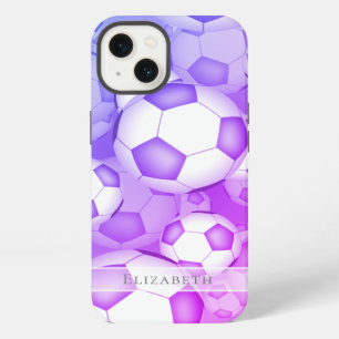blue purple pink colorful soccer balls pattern iPhone 13 case