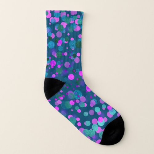 Blue purple pink confetti dots on teal bold modern socks