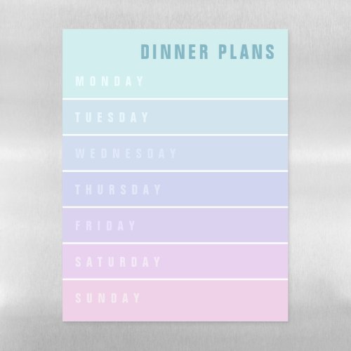 Blue Purple Pink Days of the Week Dinner Planner Magnetic Dry Erase Sheet