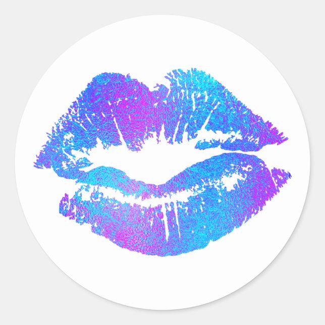 Blue & Purple Pink Fantasy Painted Lips Classic Round Sticker (Front)