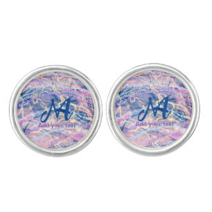 blue purple pink glitter marble add your text lett cufflinks