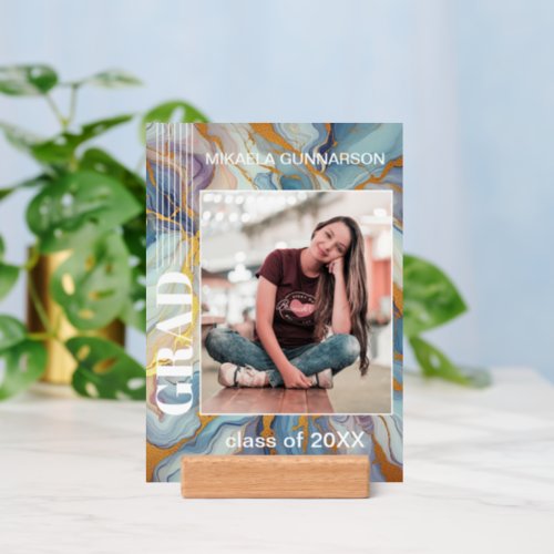 Blue Purple Pink Gold Marble Pattern Photograph Holder