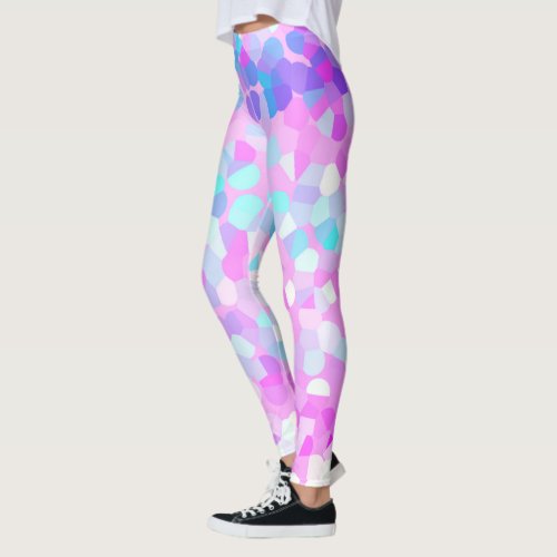 Blue purple Pink Green Pastel Mosaic Abstract Leggings