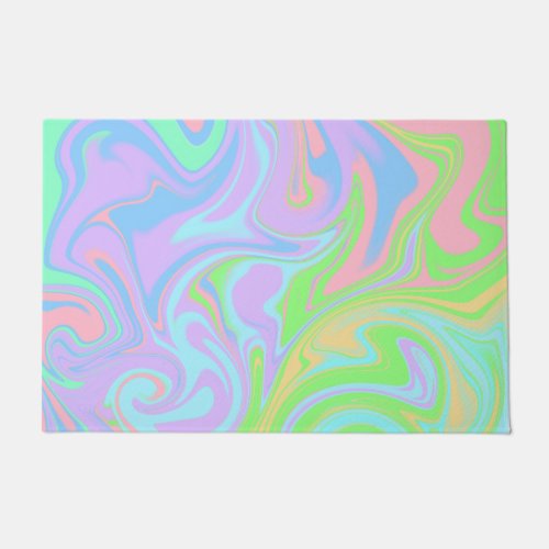 Blue Purple Pink Green Pastel Swirl Pattern Doormat