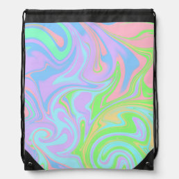 Blue Purple Pink Green Pastel Swirl Pattern Drawstring Bag