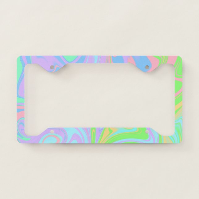 Blue Purple Pink Green Pastel Swirl Pattern License Plate Frame (Front)