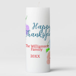 Blue purple pink happy thanksgiving add family n pillar candle