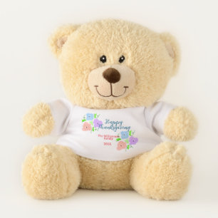 Blue purple pink happy thanksgiving add family n teddy bear
