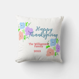 Blue purple pink happy thanksgiving add family n throw pillow