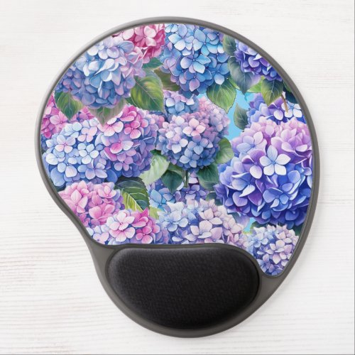 Blue Purple Pink Hydrangea Pattern Gel Mouse Pad