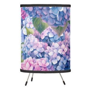 Blue Purple Pink Hydrangea Pattern Tripod Lamp