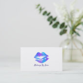 Blue Purple Pink Painted Lips Makeup Artist Business Card (Standing Front)