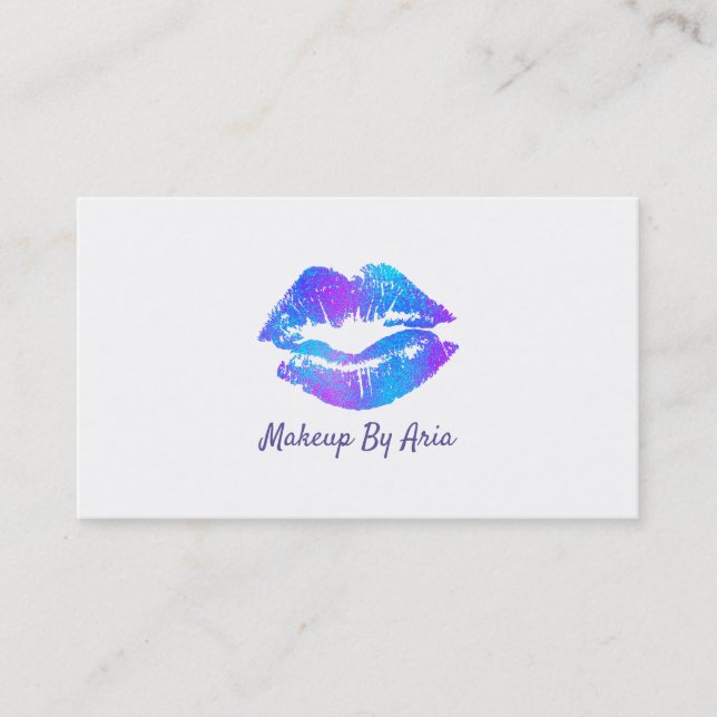 Blue Purple Pink Painted Lips Makeup Artist Business Card (Front)