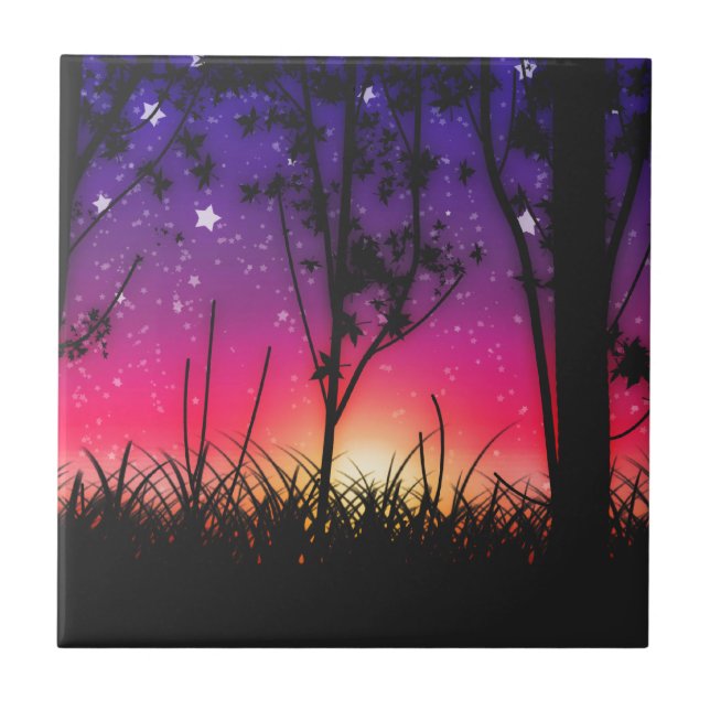 Blue Purple Pink Sunset Moonrise Ceramic Tile (Front)