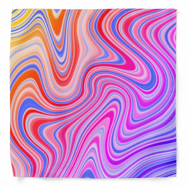 Blue Purple Pink Yellow Orange Wavy Zigzag Pattern Bandana (Front)