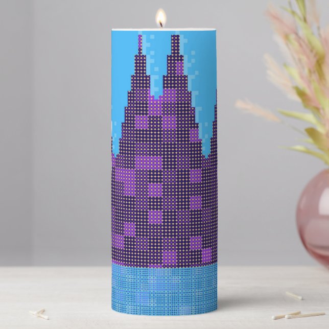 Blue & Purple Pixelated Pillar Candle (In Situ)