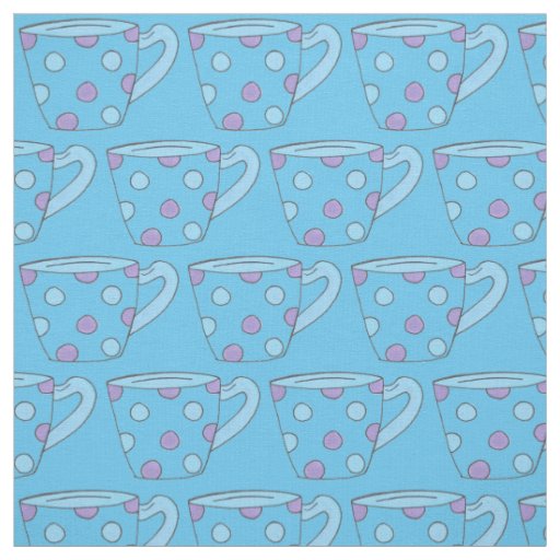 Blue Purple Polka Dot Teacup Tea Time Cup Cuppa Fabric