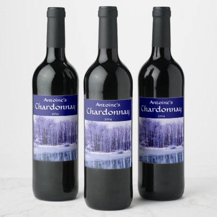 Blue Purple Pond and Winter Woods Wine Label