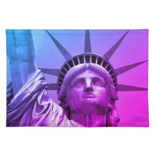 Blue Purple Pop Art Statue of Liberty New York Cloth Placemat