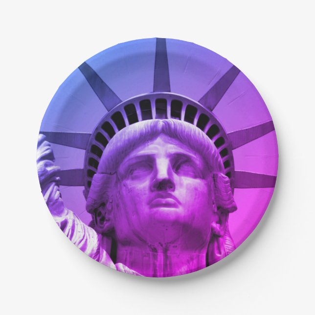Blue Purple Pop Art Statue of Liberty New York Paper Plates (Front)