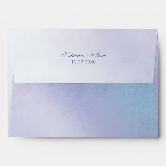 Blue Purple Pre Addressed Wedding Invitation Envelope (Back (Top Flap))