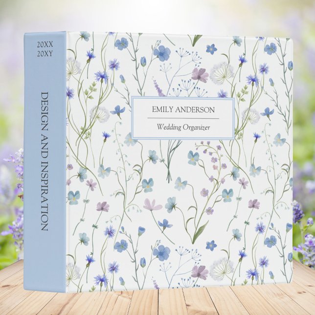 Blue Purple Pretty Wildflower Floral Pattern 3 Ring Binder (In situ)
