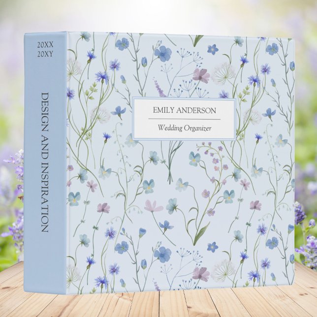 Blue Purple Pretty Wildflower Floral Pattern 3 Ring Binder (In situ)